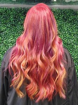 Pink Colored Highlights in a Woman's Hair